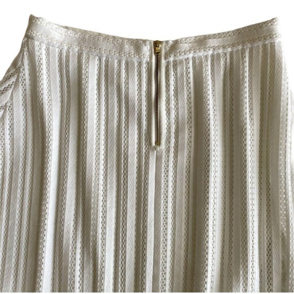 J Crew Size 10 White Mesh Knit Striped Eyelet Skirt Back Zip A Line Flared Lined - Picture 5 of 5